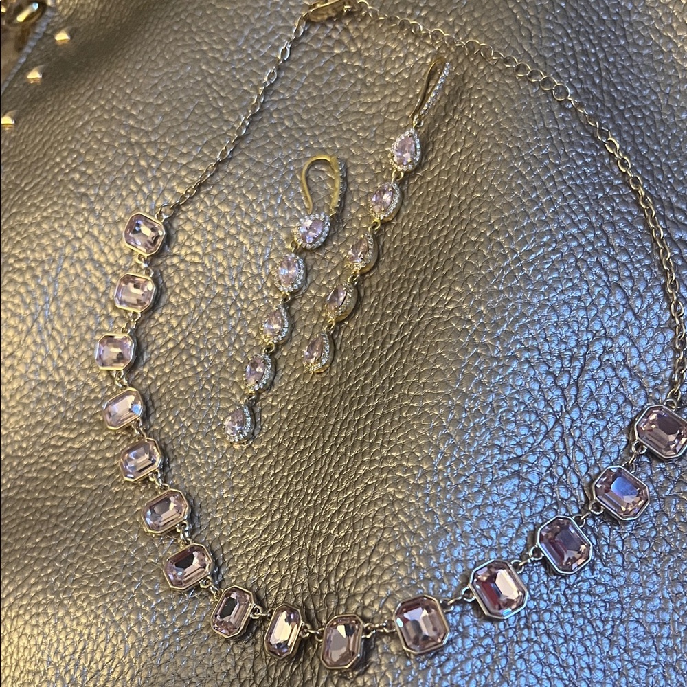 Elegant Pink CZ Gemstone Necklace and Earring Set